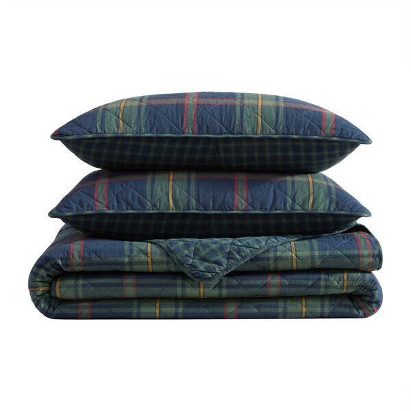 Preston Blue Plaid Twin Quilt Set 