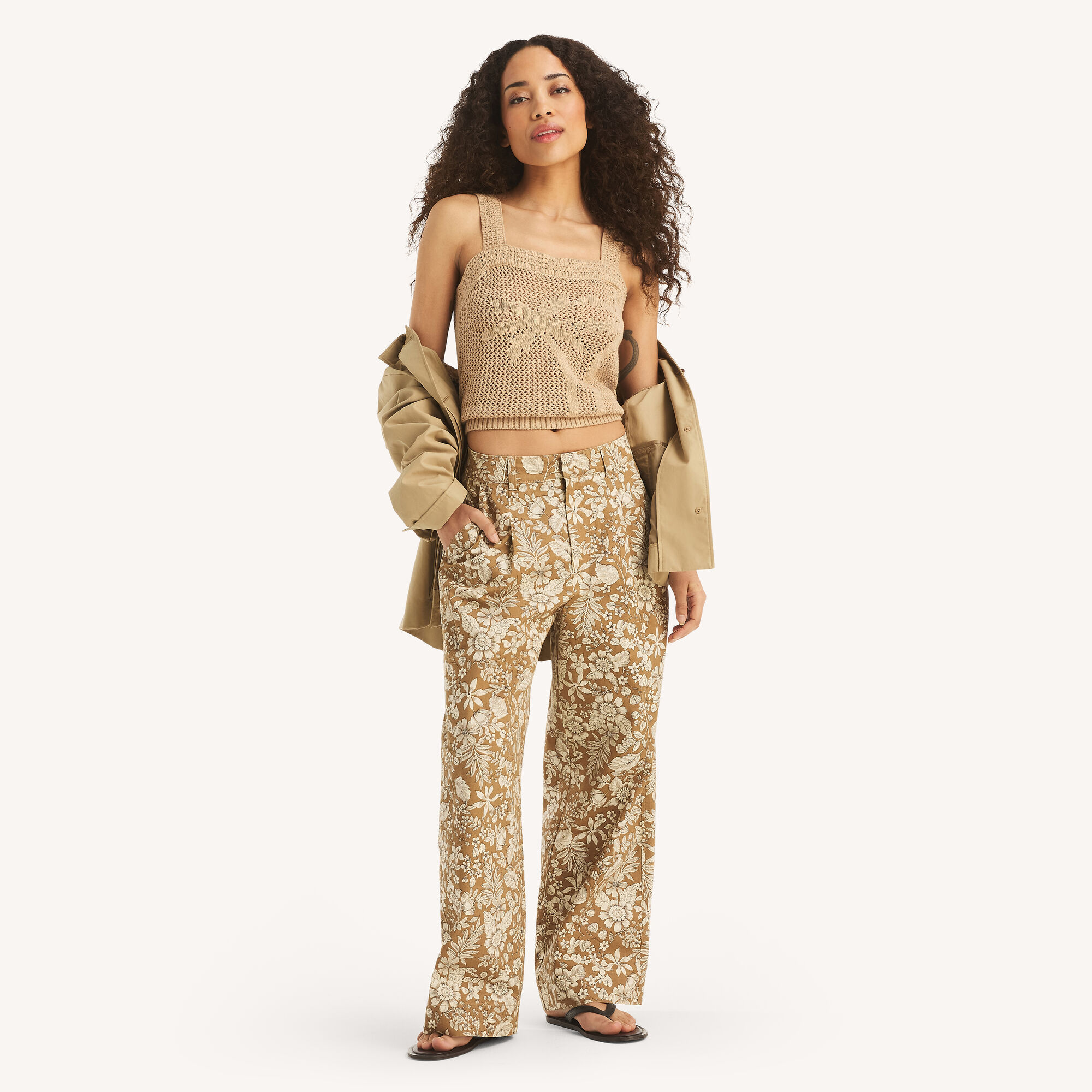 Printed Pleated Chino Trouser,Raw Umber,large