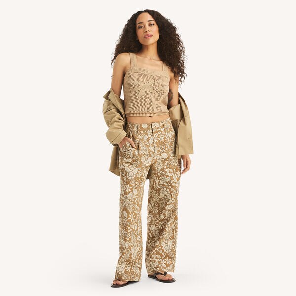 Printed Pleated Chino Trouser