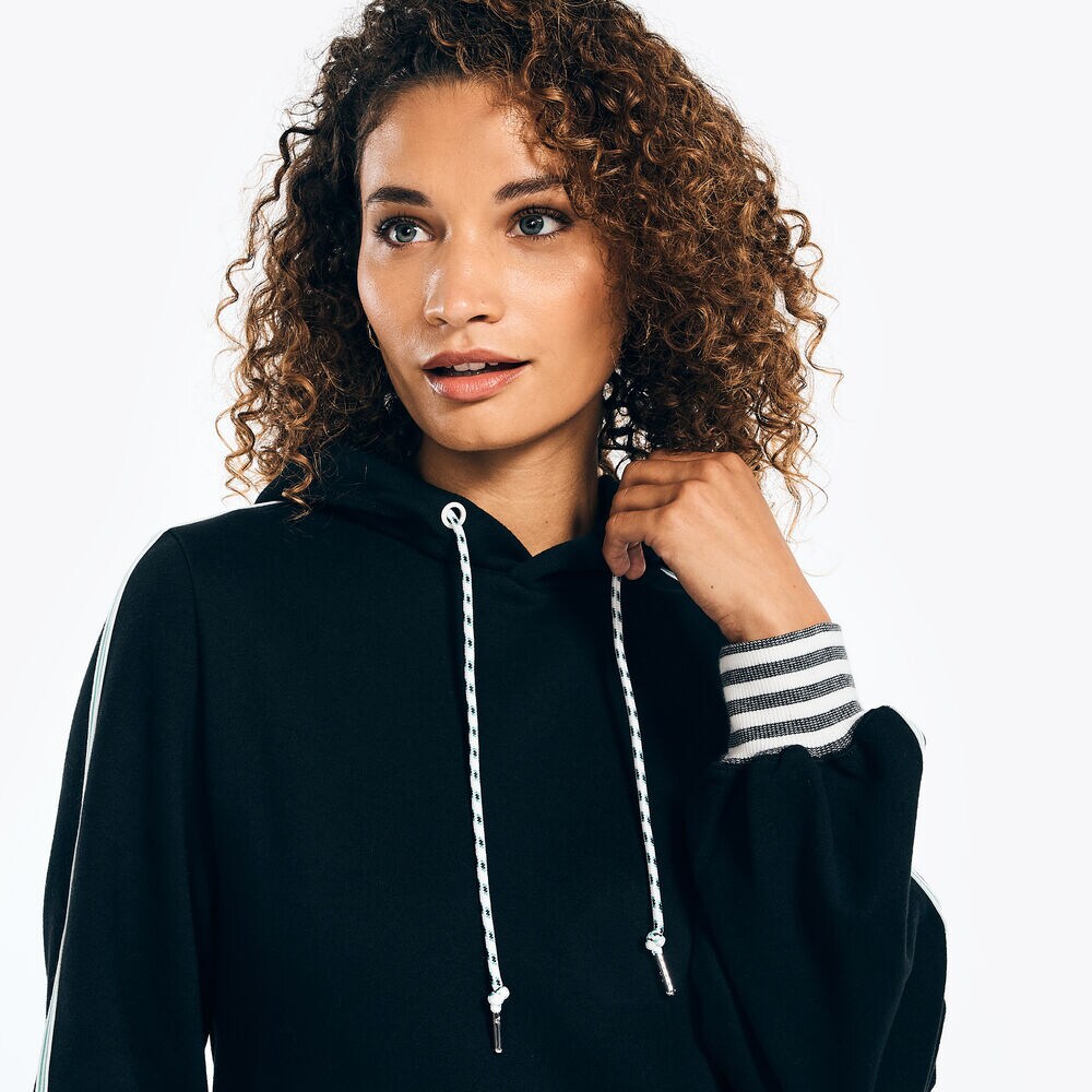 FLEECE HOODIE DRESS,True Black,large