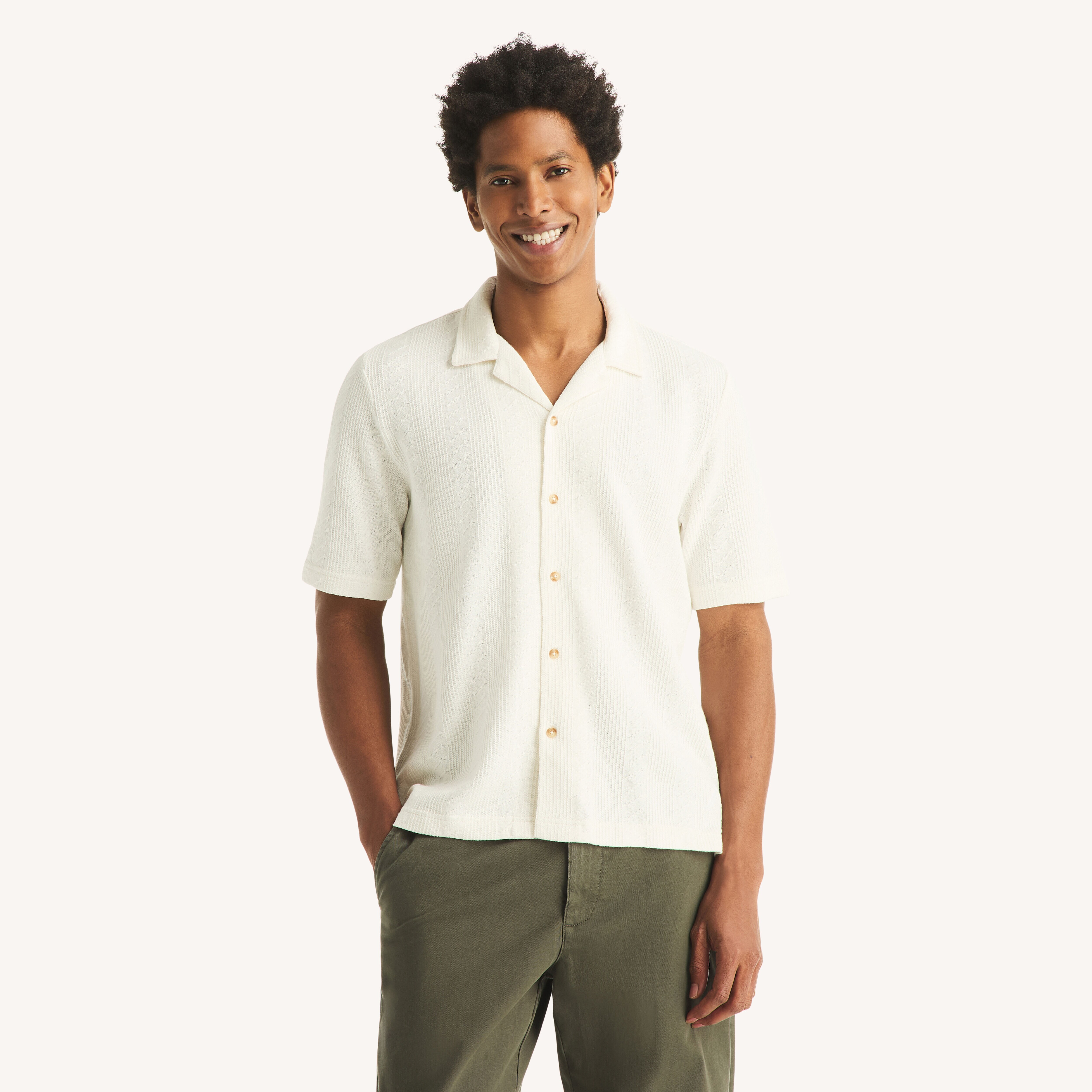 De marchi★デマルキ クラシックポロ size:S フェルチェ Classic Fit Textured Button-Front Polo | Nautica