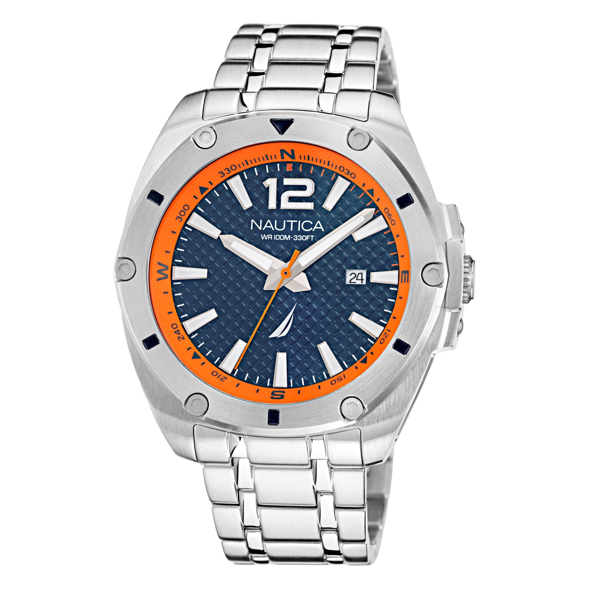 STAINLESS STEEL 3-HAND WATCH,Multi,large