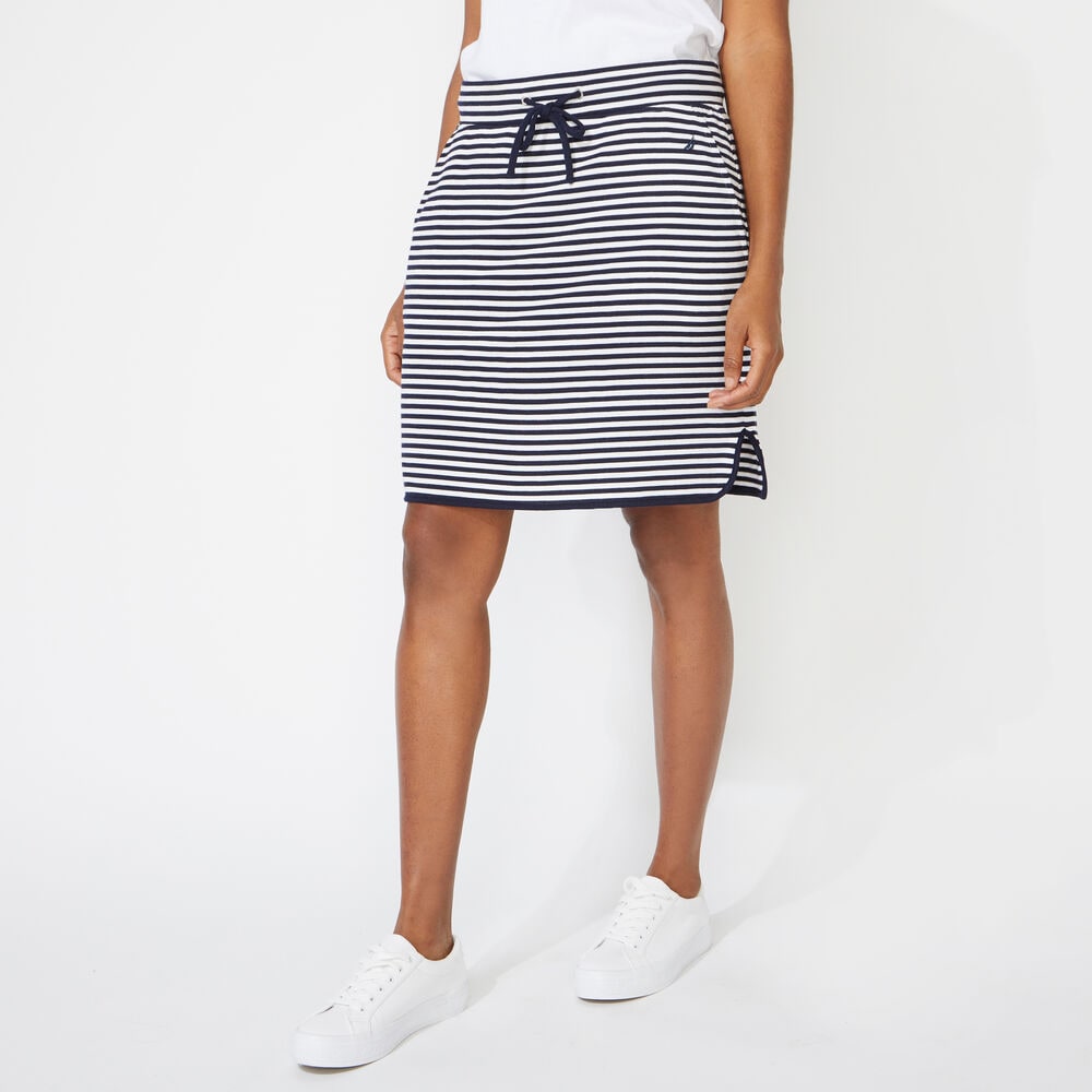 STRIPED KNIT SKIRT,Bright White,large