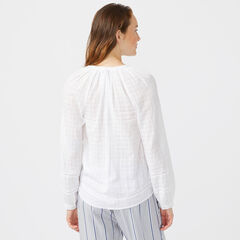 CROCHET-TRIMMED WINDOWPANE TWILL SHIRT,Bright White,large