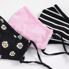 DAISY PRINT AND SOLID FACE MASK, 3 PACK,Multi,large