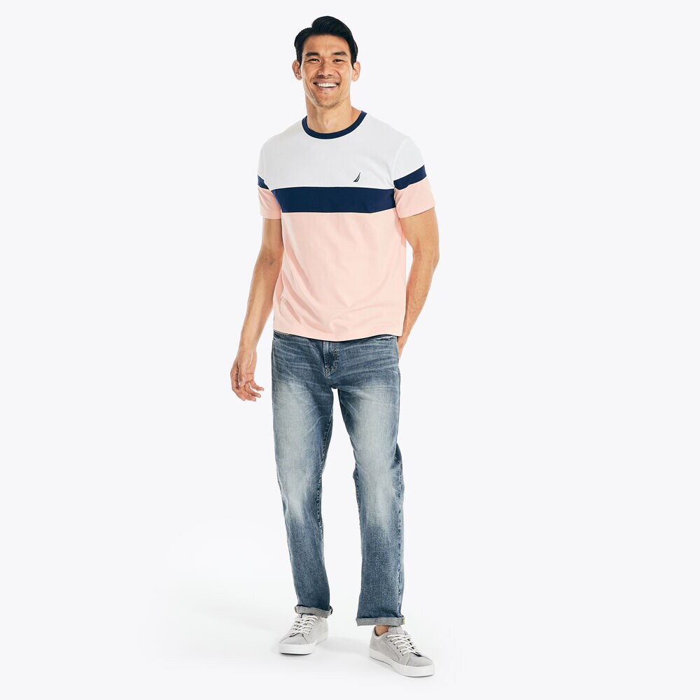 SUSTAINABLY CRAFTED COLORBLOCK T-SHIRT,Bright White,large