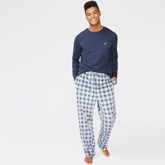 PLAID SUEDED FLEECE SLEEP PANT,Navy,large