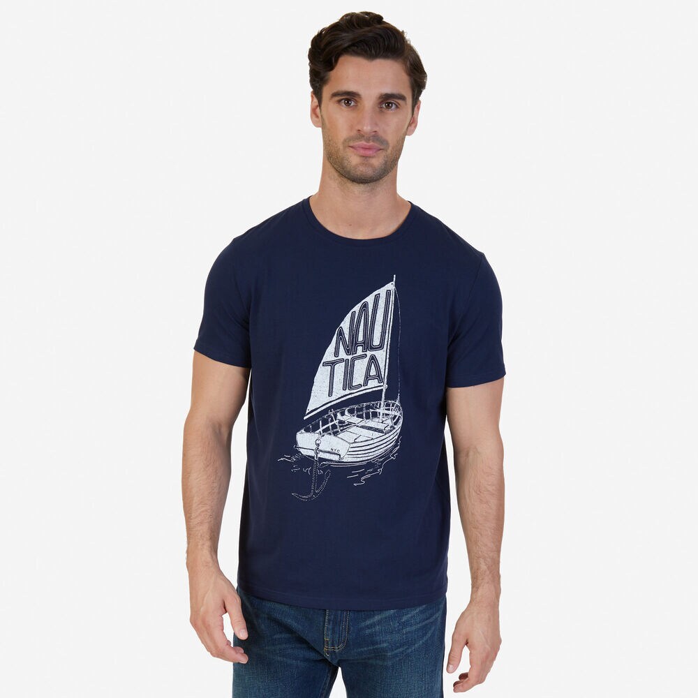 Nautica Boat Graphic T-Shirt,Navy,large
