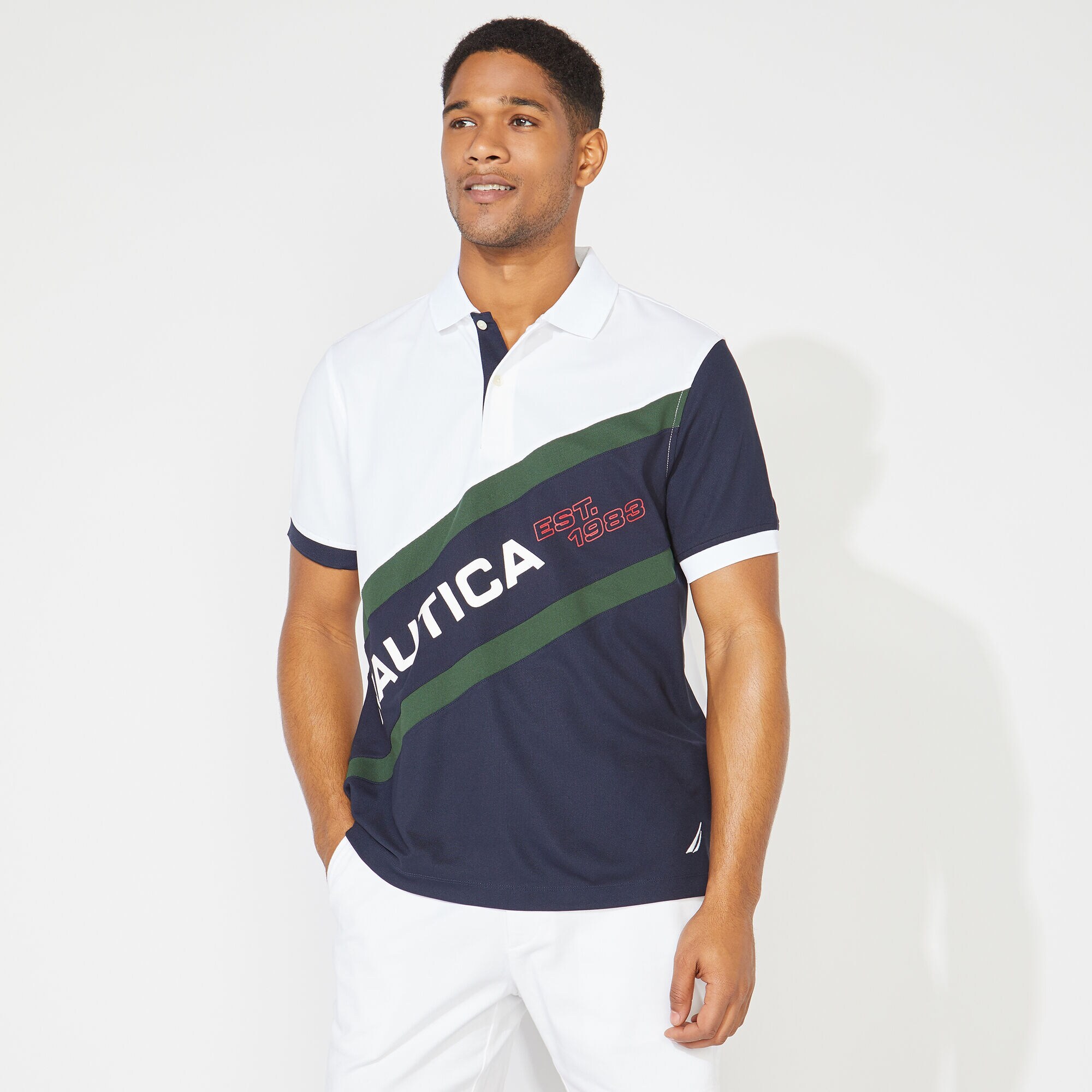 CLASSIC FIT NAVTECH COLORBLOCK POLO,Bright White,large