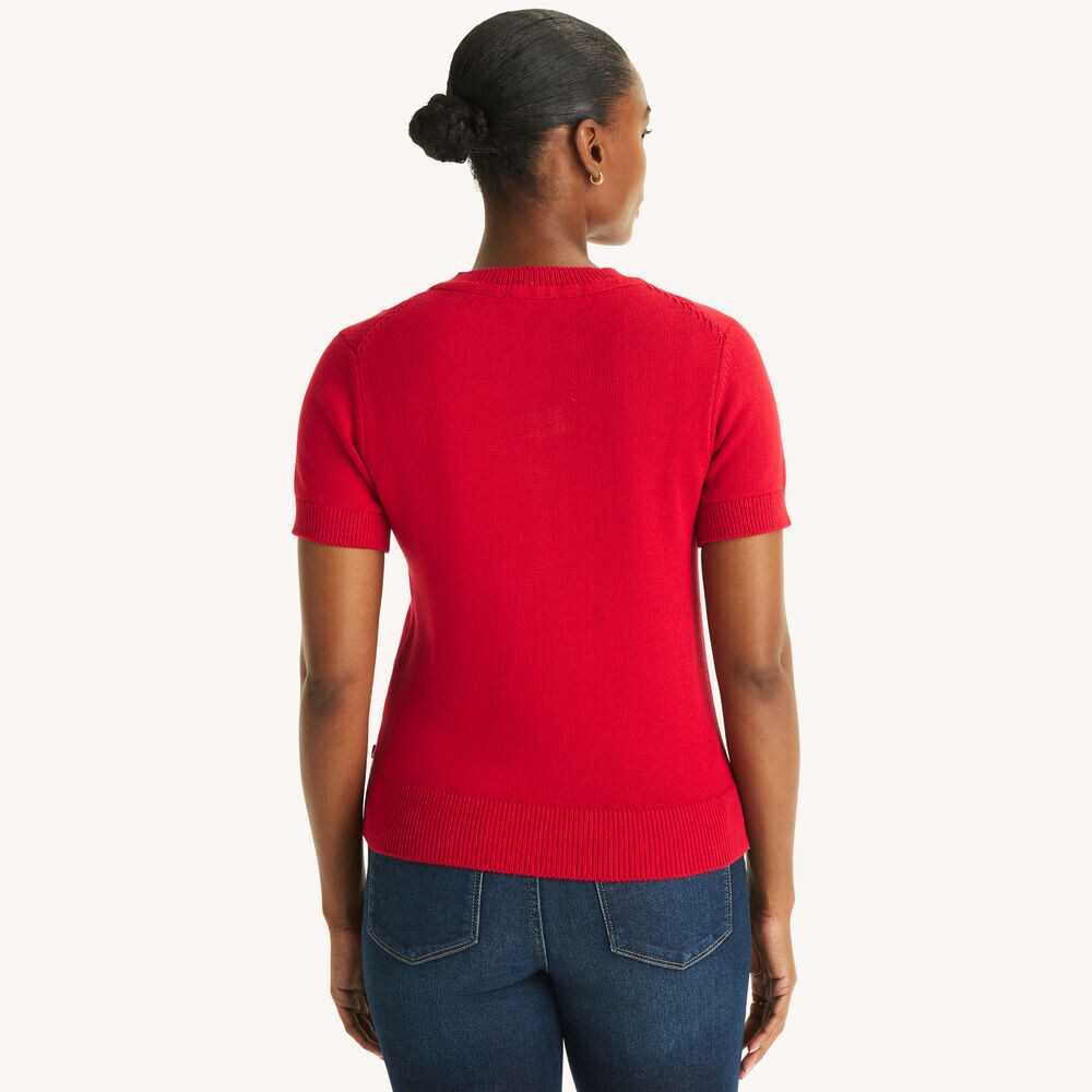 Cable-Knit Short-Sleeve Sweater,Dreamy Coral,large