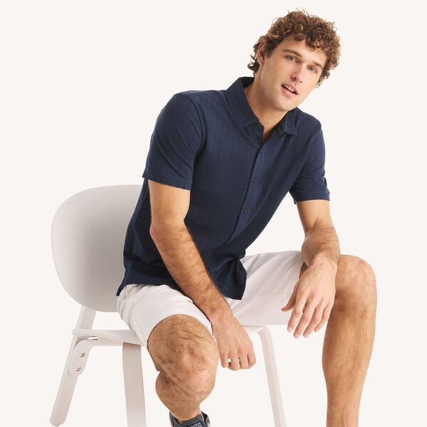 Classic Fit Seersucker Button-Front Polo