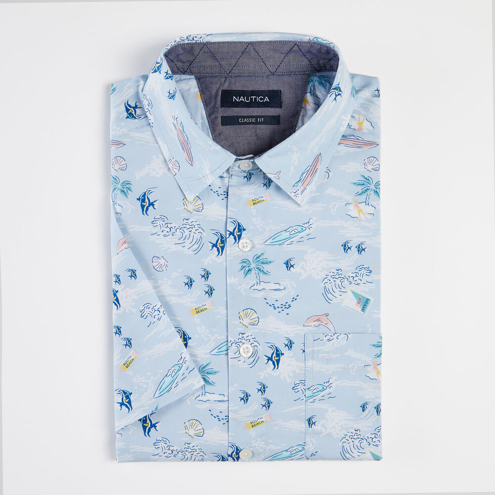 CLASSIC FIT SOUTH BEACH PRINTED SHIRT,Crystal Bay Blue,large