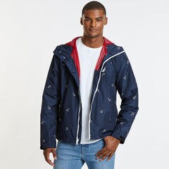 MARITIME ICON PRINTED HOODED JACKET,Navy,large