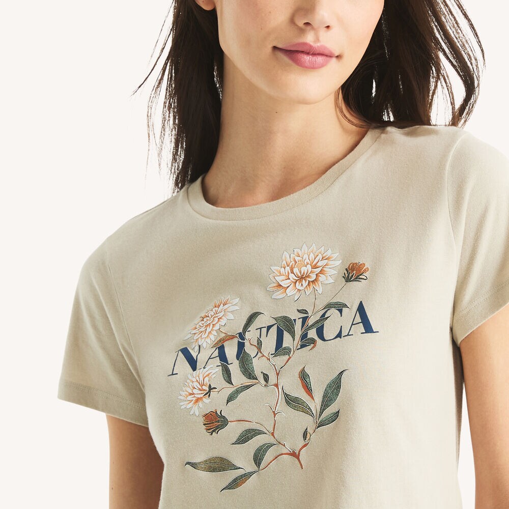 Floral Logo Graphic T-Shirt,Silver,large