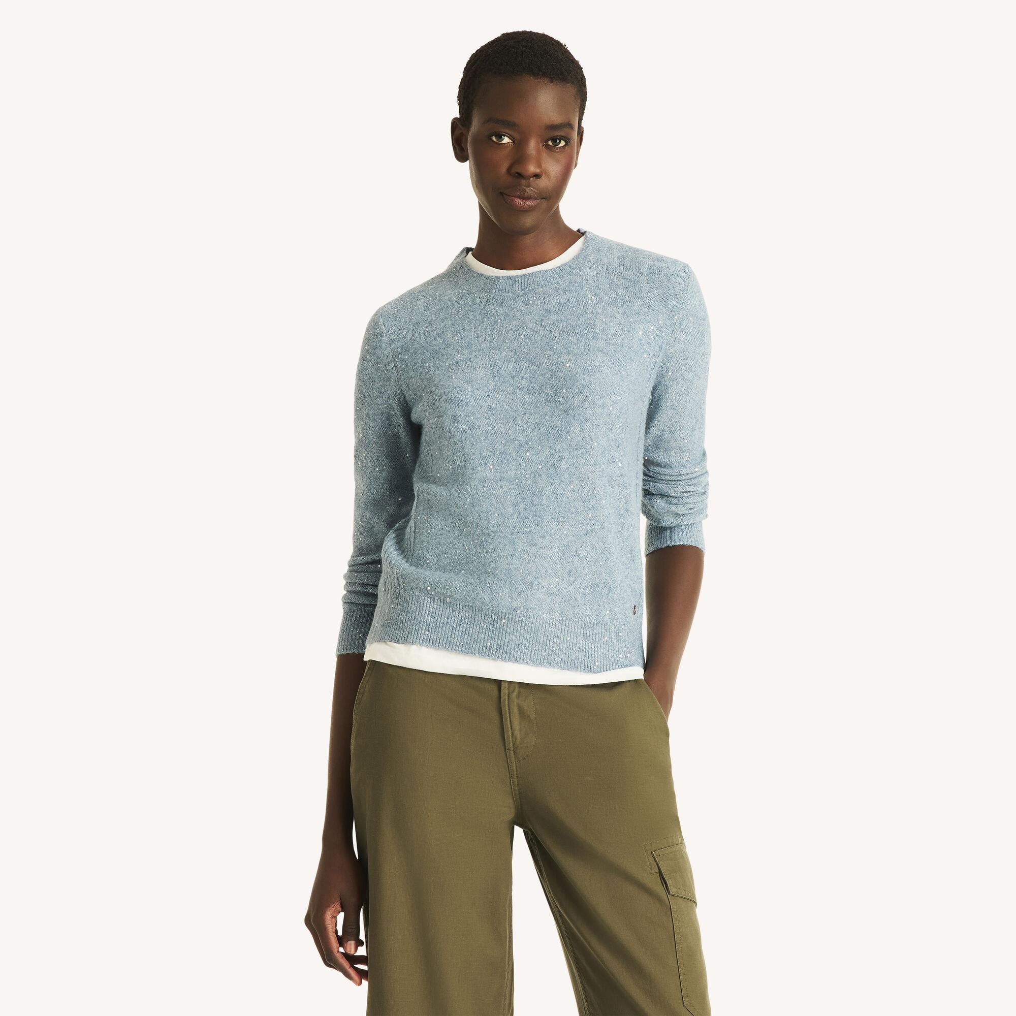 Metallic Crewneck Sweater,Harbor Mist,large