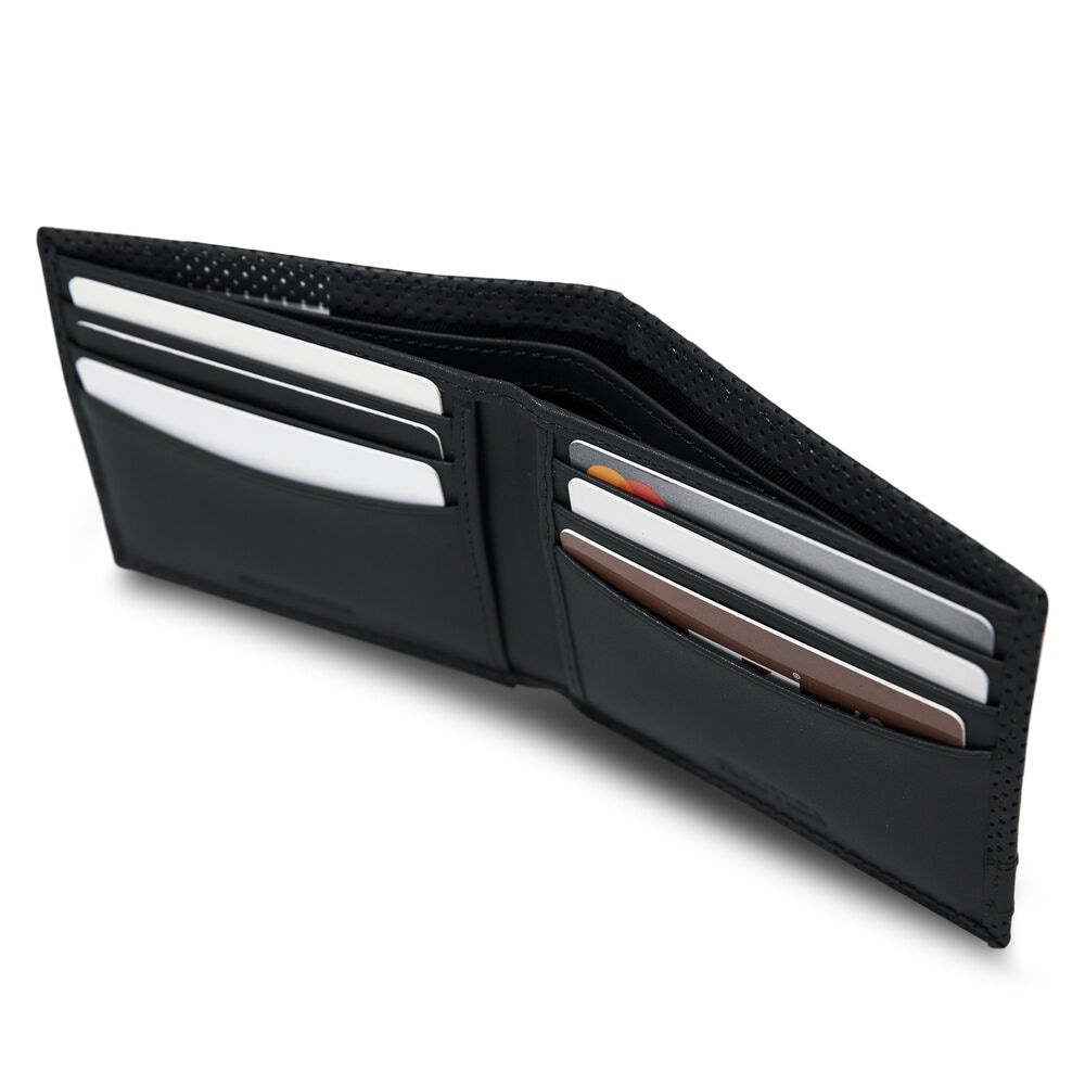 Perforated Leather Bifold Wallet,Black,large