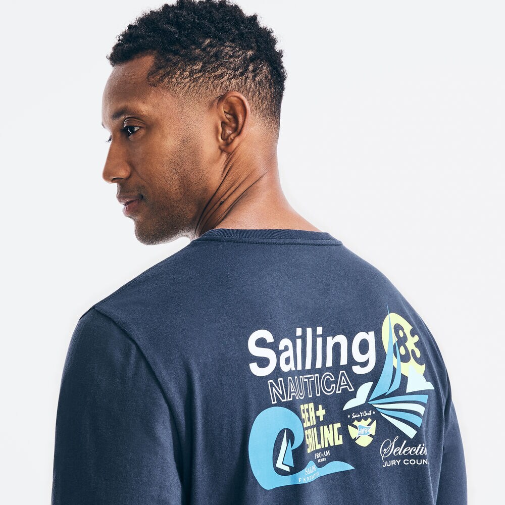 SAILING GRAPHIC LONG-SLEEVE T-SHIRT,Navy,large