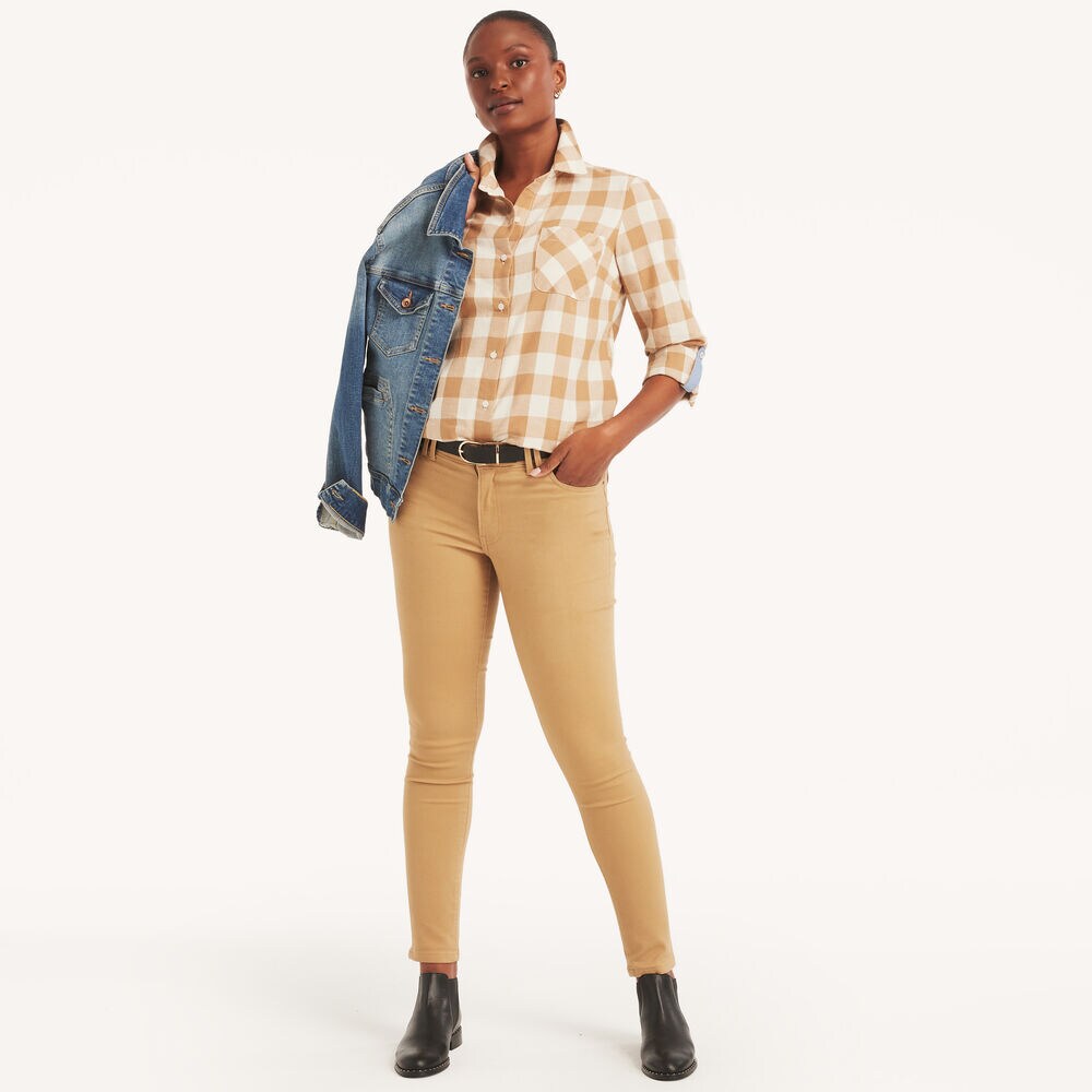 Checkered Button-Down Shirt,Coastal Tan,large