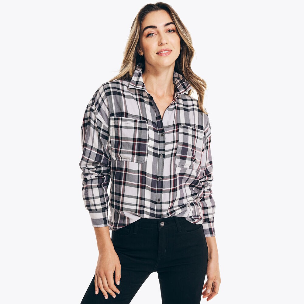 PLAID FLANNEL BUTTON-DOWN SHIRT,Seal Grey,large