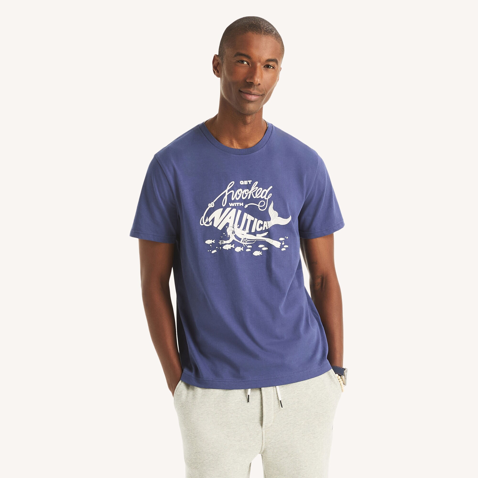 Get Hooked Graphic T-Shirt,Noon Blue,large