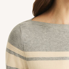Textured Striped Boat-Neck Sweater,Grey Heather,large