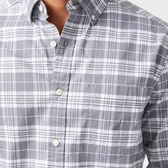 CLASSIC FIT STRETCH PLAID LONG SLEEVE SHIRT,Pewter Grey,large