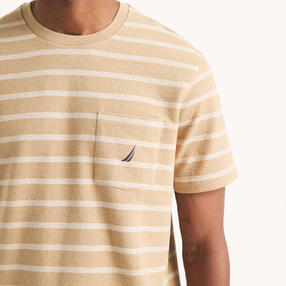 Striped Textured Crewneck T-Shirt,Tuscany Tan,large
