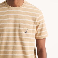 Striped Textured Crewneck T-Shirt,Tuscany Tan,large