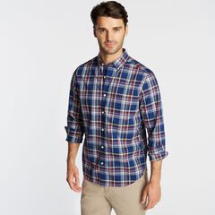 BIG & TALL CLASSIC FIT WRINKLE-RESISTANT PLAID SHIRT,Blue Depths,large