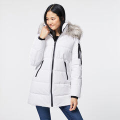 FAUX FUR TRIM HOODED PUFFER COAT,Bright White,large