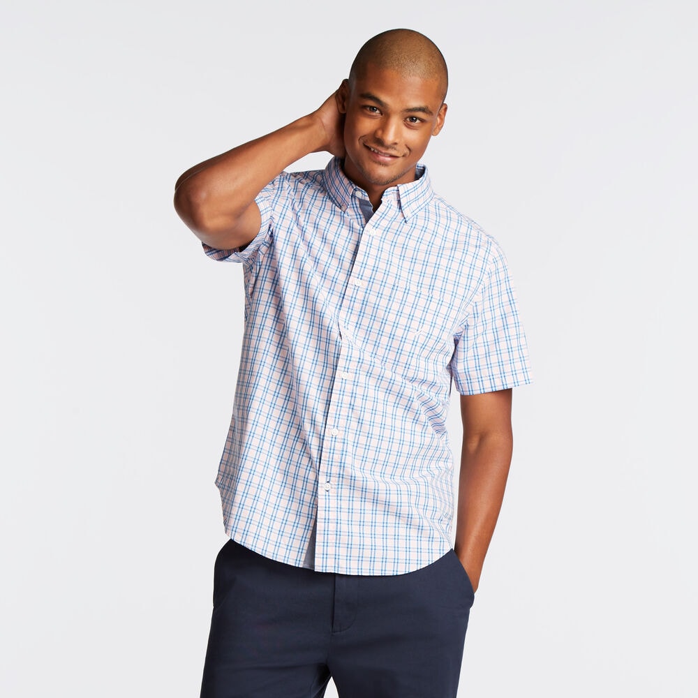 CLASSIC FIT SHORT SLEEVE SHIRT IN ORCHID PINK PLAID,Orchid Pink,large
