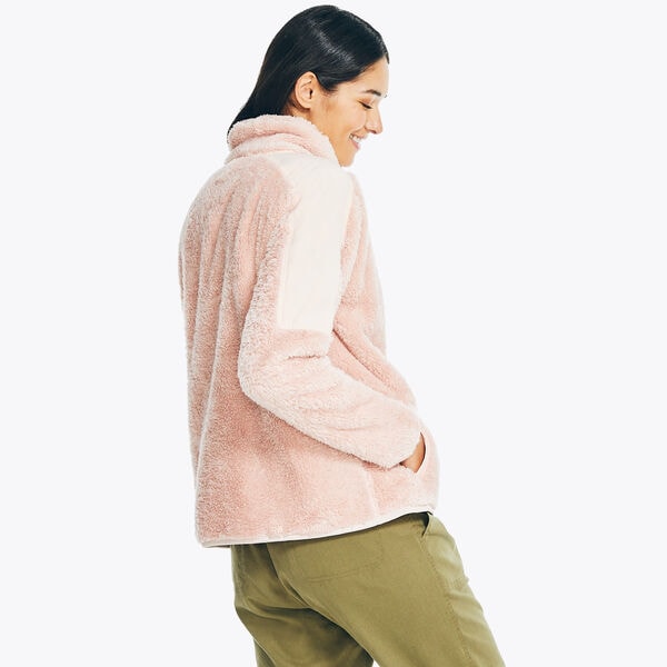 Faux Shearling Mixed Media Quarter-Zip Jacket