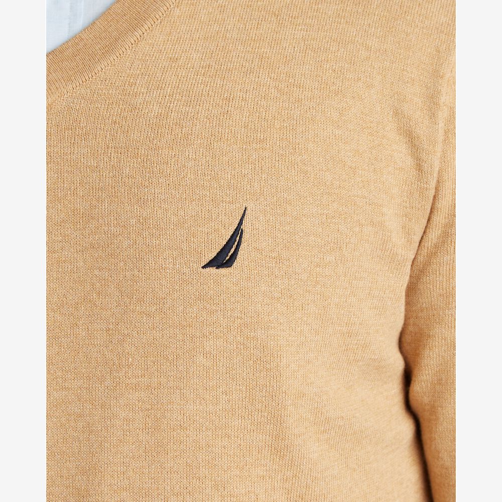 NAVTECH V-NECK SWEATER,Camel Heather,large