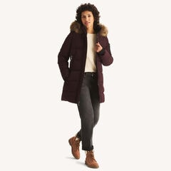 Faux Fur Hood Puffer Jacket,Barely Pink,large