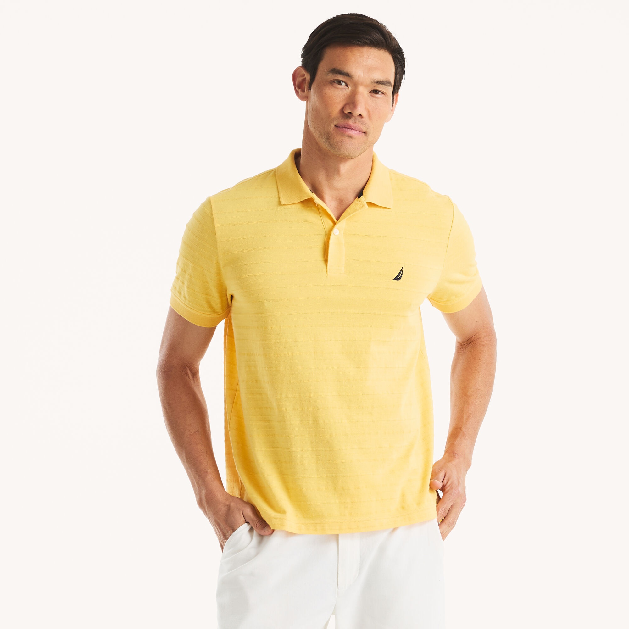 Classic Fit Shadow Stripe Polo,French Vanilla,large