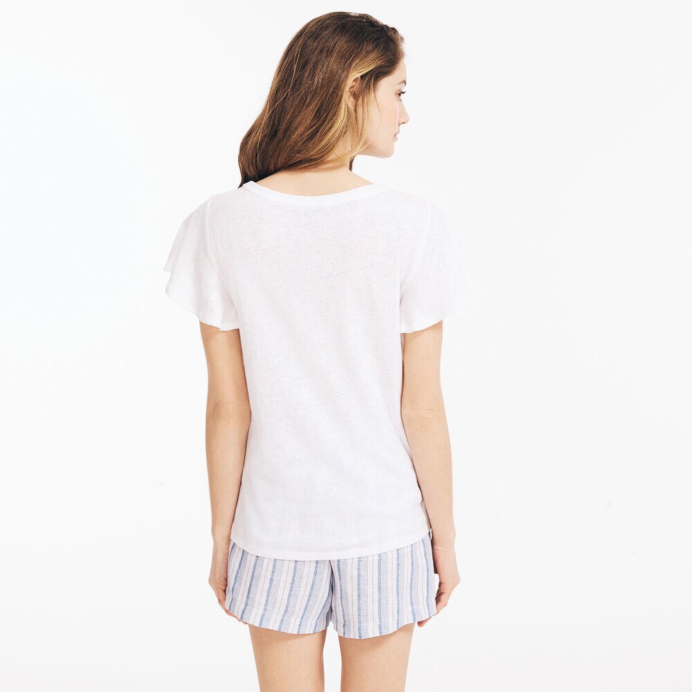 LINEN FLUTTER-SLEEVE TOP,Bright White,large