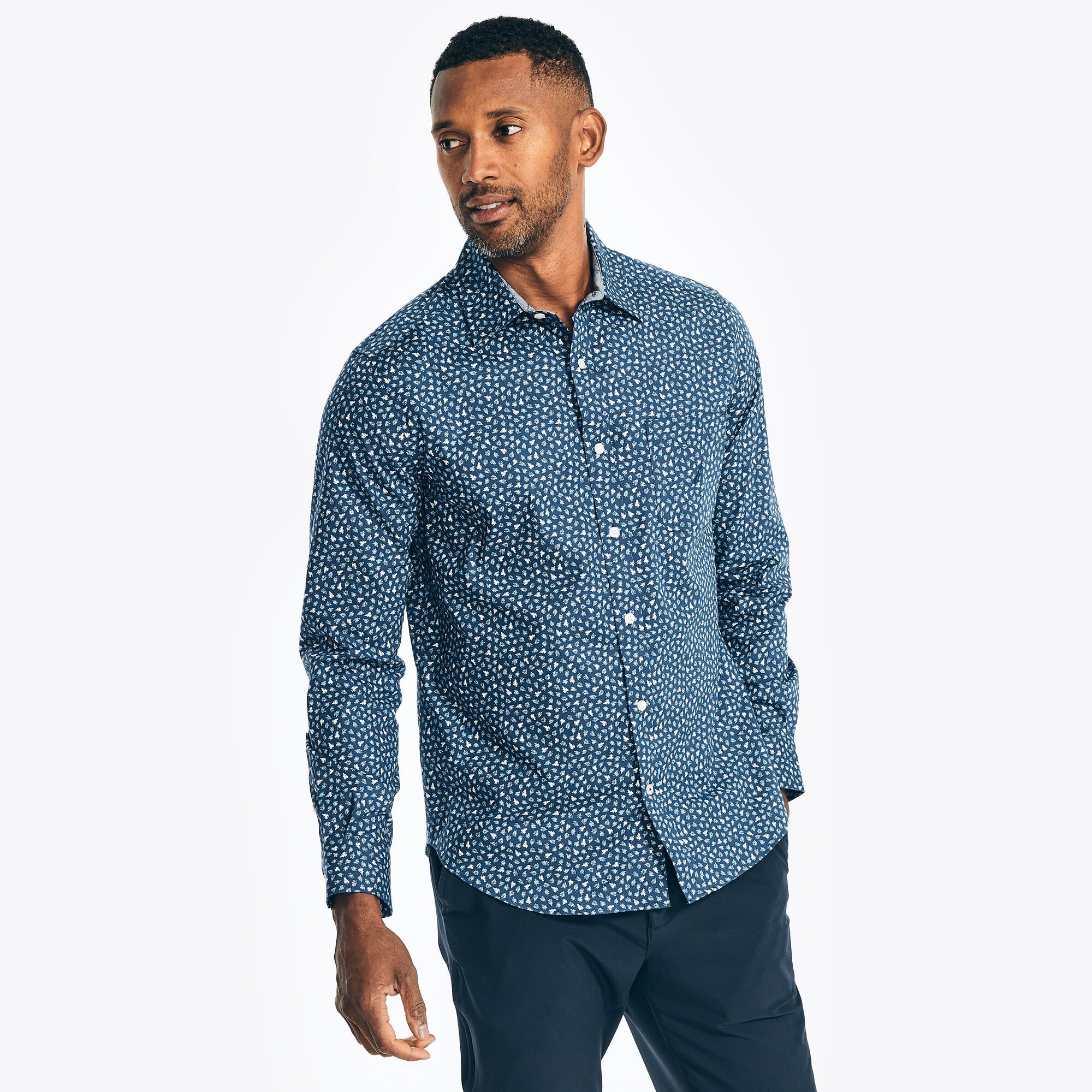 PRINTED POPLIN SHIRT,Estate Blue,large
