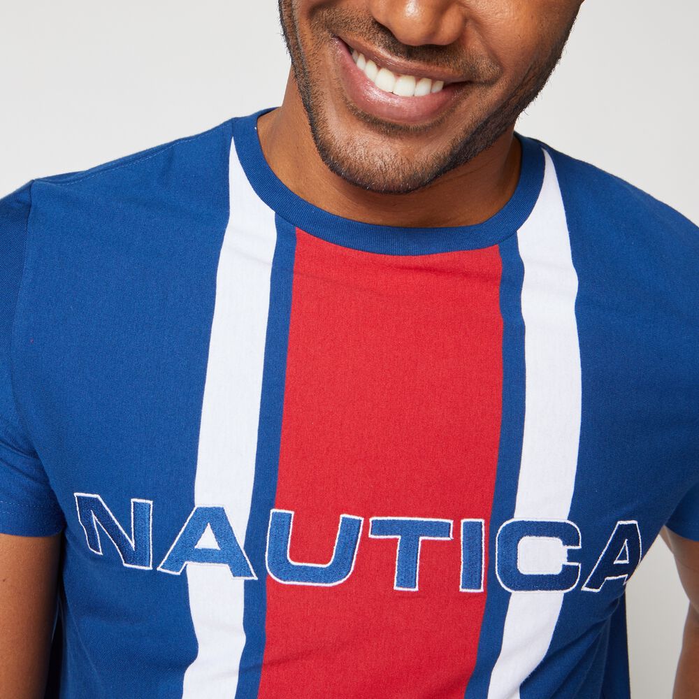 VERTICAL STRIPE LOGO T-SHIRT,Estate Blue,large