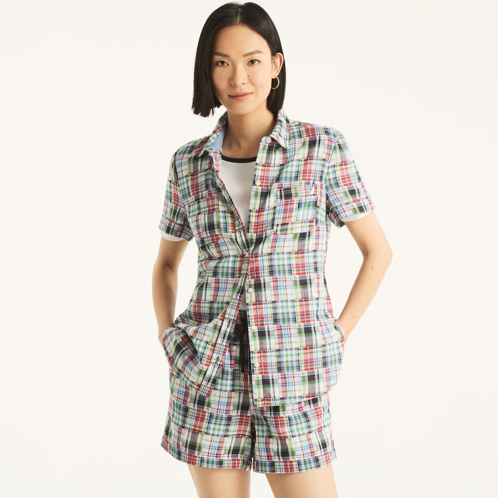 Patchwork Camp Shirt,Navy,large