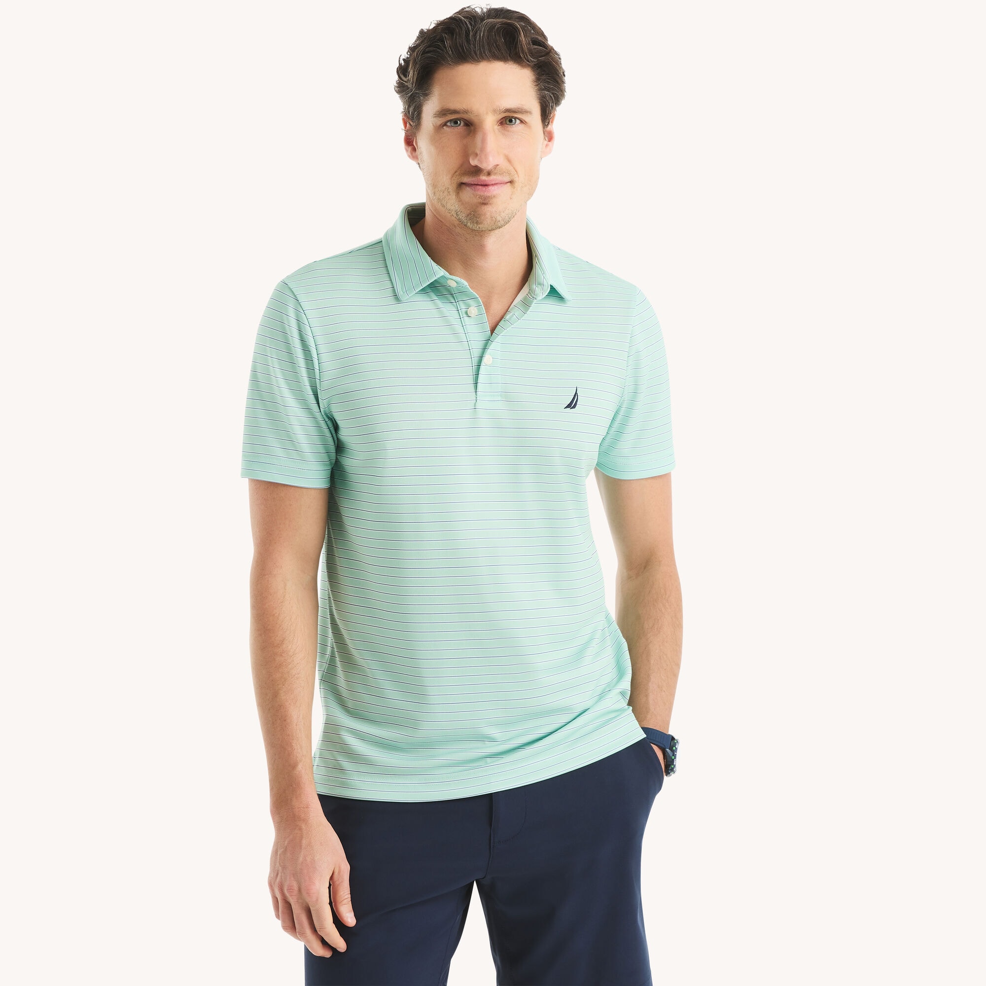 Navtech Striped Classic Fit Polo,Green Tea,large