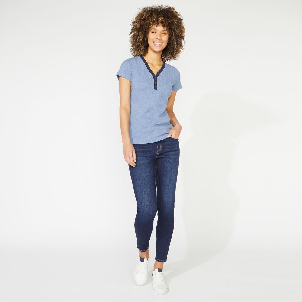 RIBBED KNIT HENLEY TOP,Aquabreeze,large