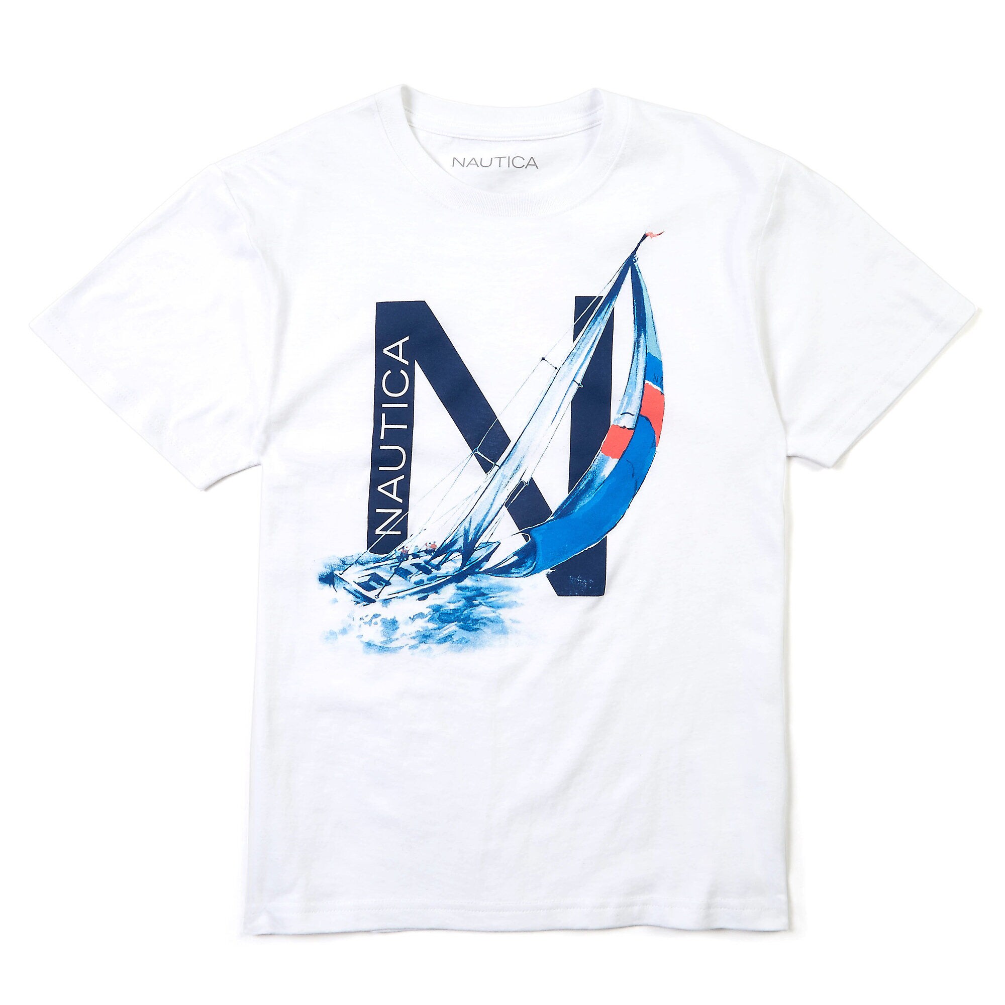 Boys' Short Sleeve Sailing T-Shirt (8-16),Antique White Wash,large