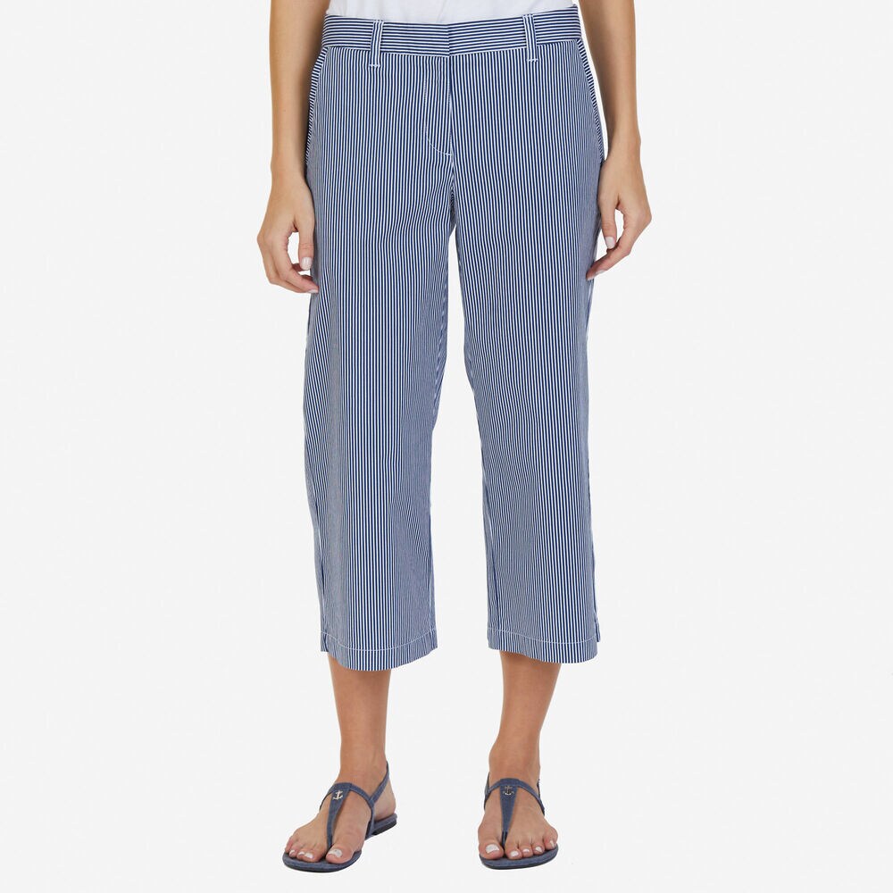 Railroad Stripe Cropped Pants,Riviera Blue,large