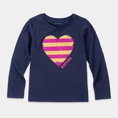 LITTLE GIRLS' REVERSIBLE SEQUIN GRAPHIC LONG SLEEVE T-SHIRT (4-7),Navy,large