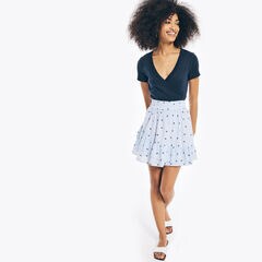WRAP-FRONT KNIT TOP,Stellar Blue Heather,large