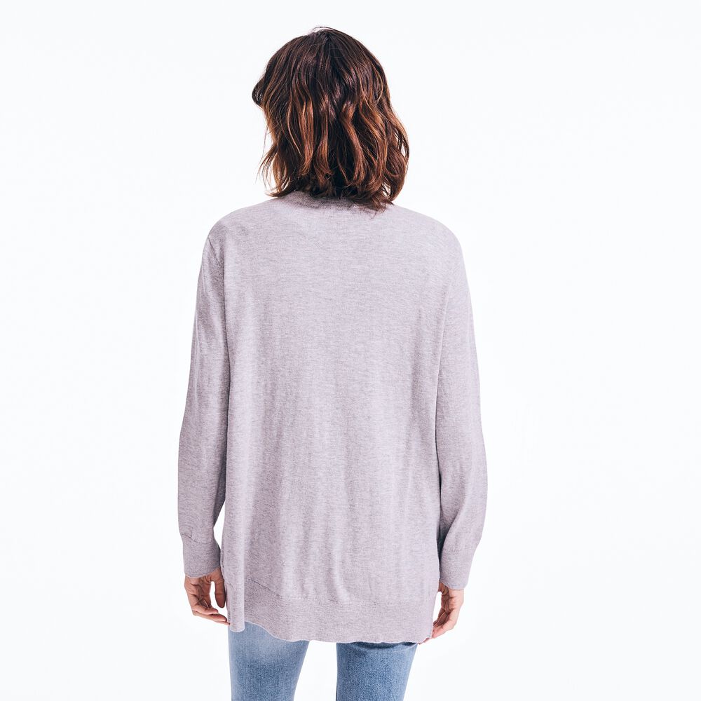 V-NECK OPEN FRONT CARDIGAN,Fog,large