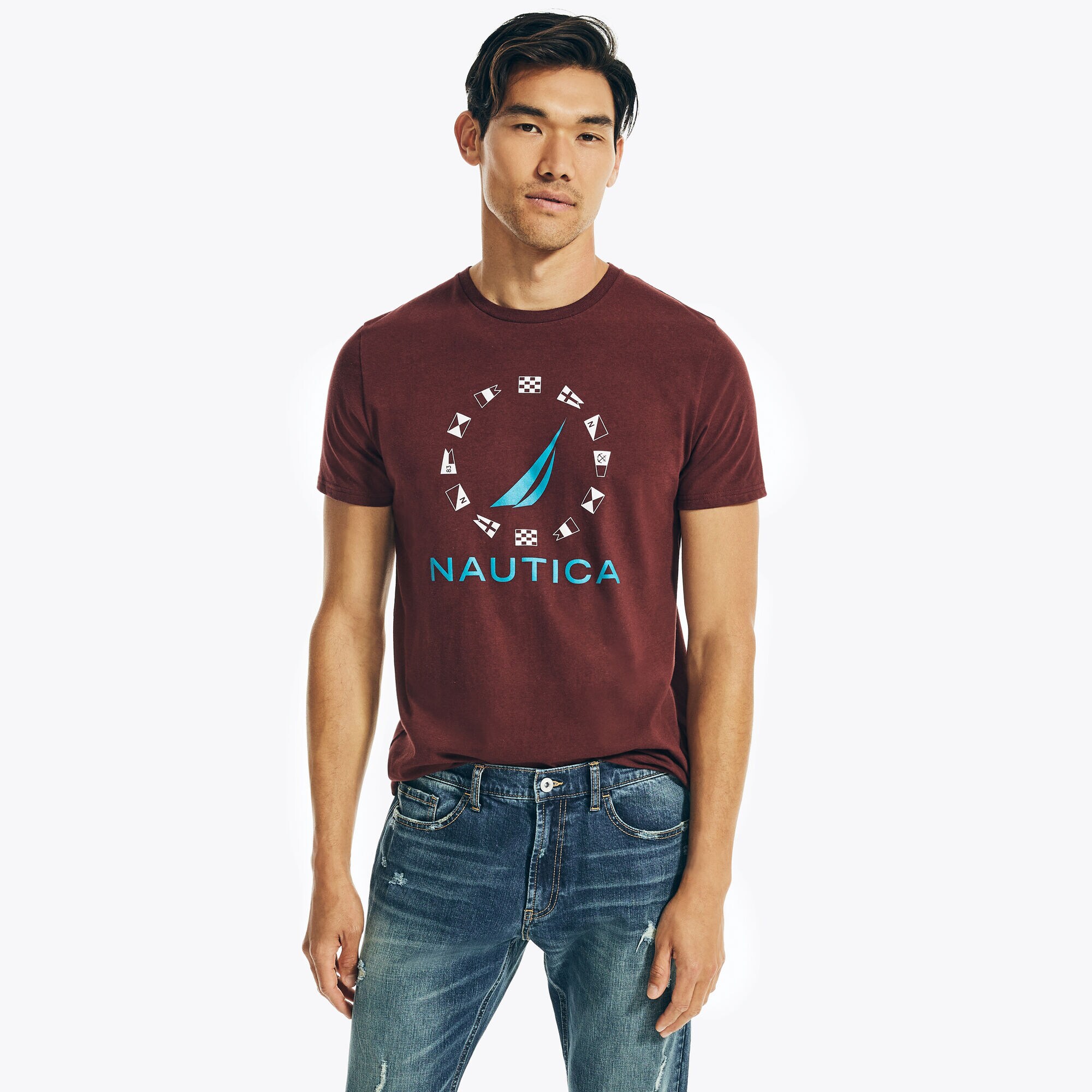 SUSTAINABLY CRAFTED FLAG GRAPHIC T-SHIRT,Rio Red,large