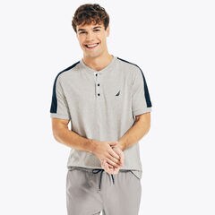 SHOULDER-STRIPE SHORT SLEEVE HENLEY,Grey Heather,large