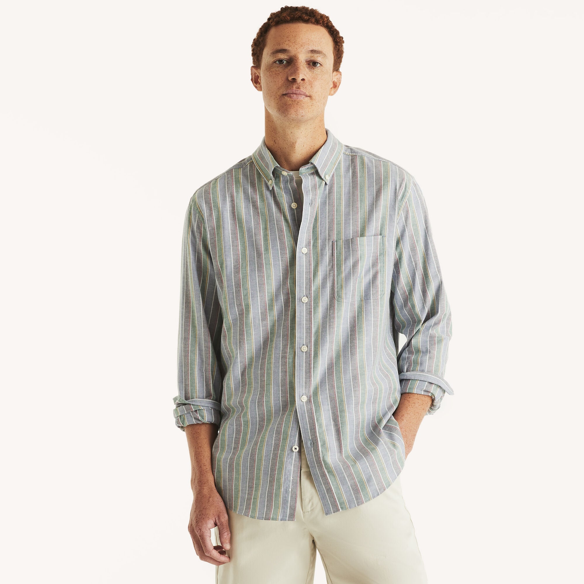 Striped Oxford Shirt,Navy,large
