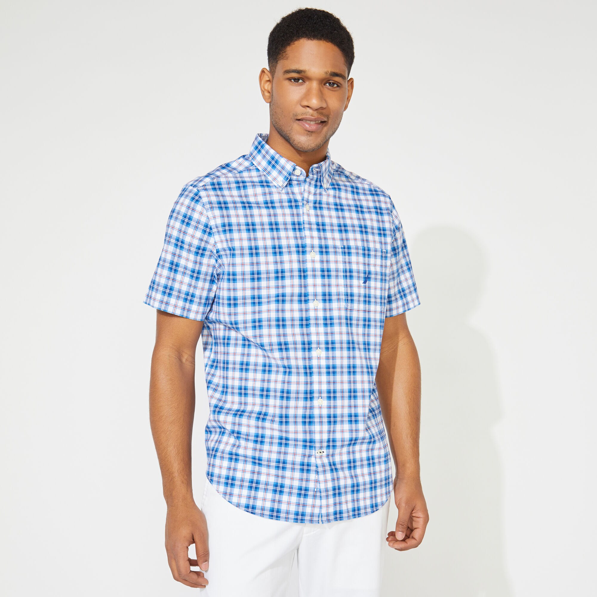 PLAID SHORT-SLEEVE SHIRT,Clear Sky Blue,large